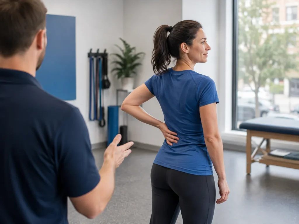 Physical therapist reviewing treatment plan with patient at first visit